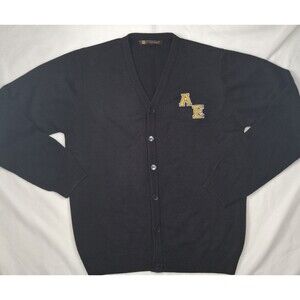 Vtg Mens Letter Sweater Cardigan Harrington Button Down V neck Knit Sz M Prep